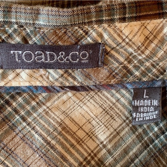 Toad & Co Smythy LS Button Up Shirt Mens L 100% Organic Cotton Brown Plaid - Picture 6 of 6